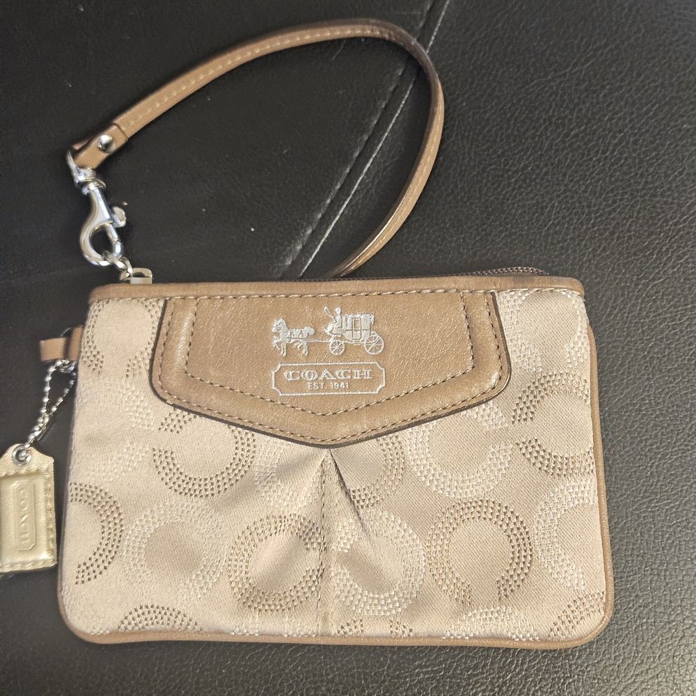 Coach Beige and Brown Signature Wristlet